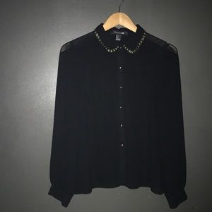 Black sheer long sleeve button up